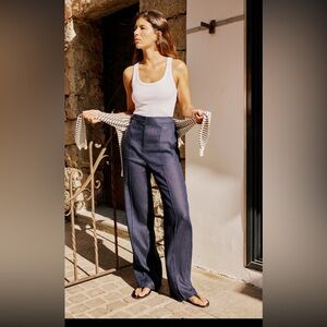 Zara Women’s Menswear Navy Style Linen Pants - Sized Medium